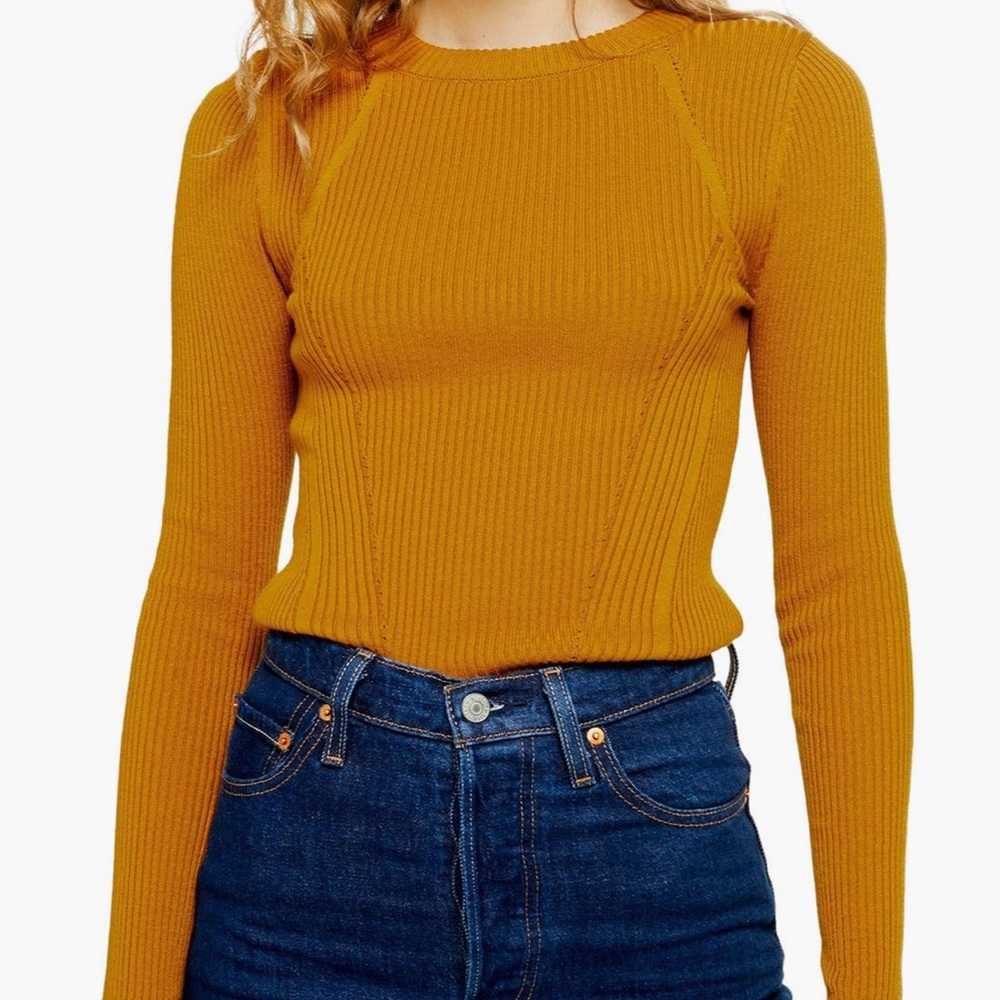 Mustard Topshop Ribbed Knit Sweater